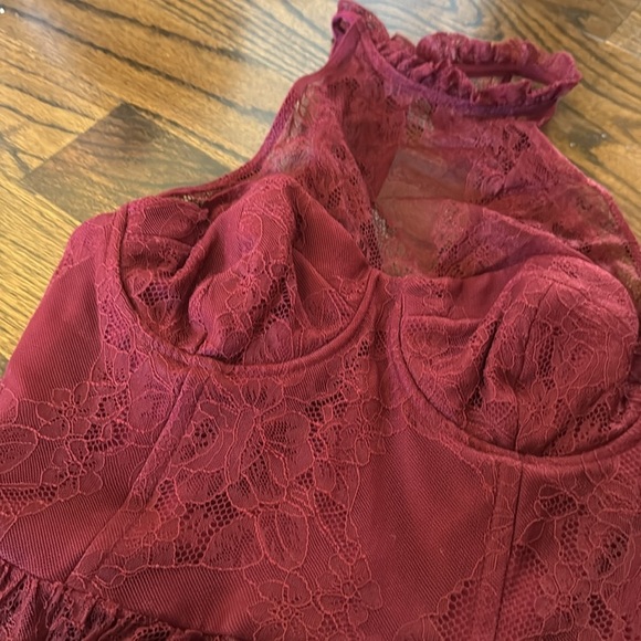 ZARA LACE HALTER TOP BURGUNDY SIZE M - Picture 9 of 11